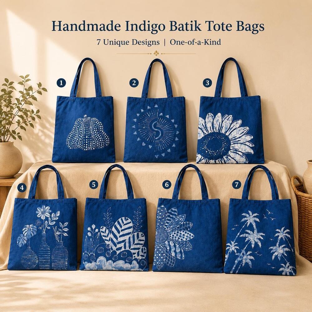 Handmade Cotton Tote Bag | Indigo Batik Shoulder Tote | Everyday Market Bag